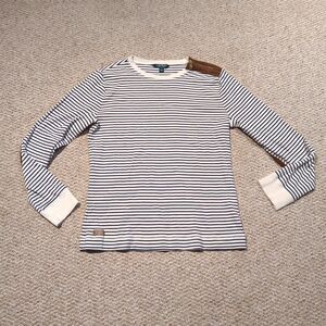 Lauren Ralph Lauren Top Shirt Womens XL Striped Elbow Patches Zipper Preppy